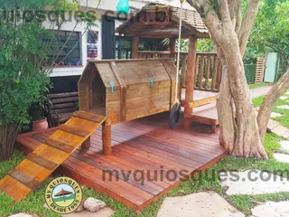 Kit Pet Place de madeira tratada com casinha e obstáculo complementar